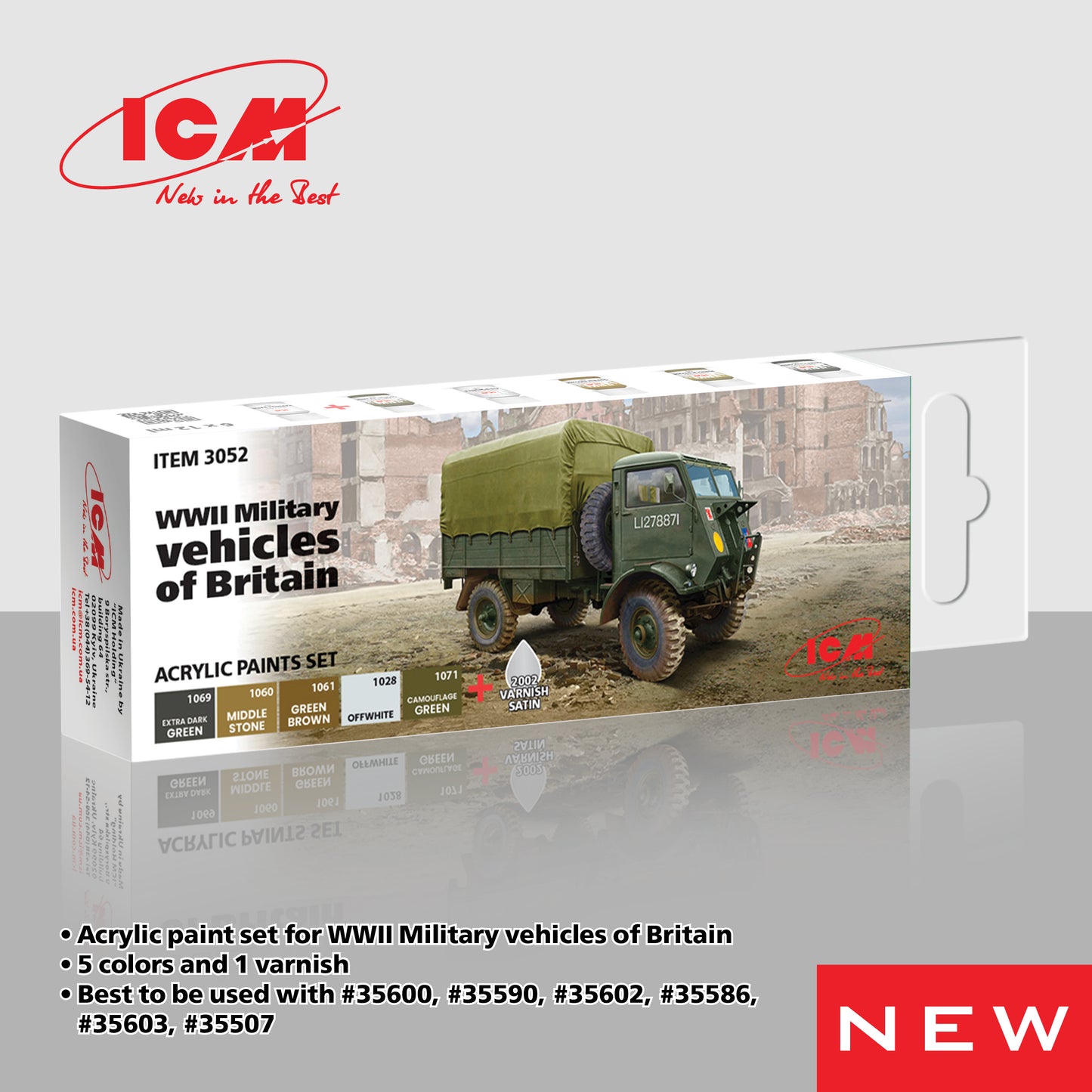 ICM UA 3052 - WWII Military Vehicles of Britain Acrylic Paint Set