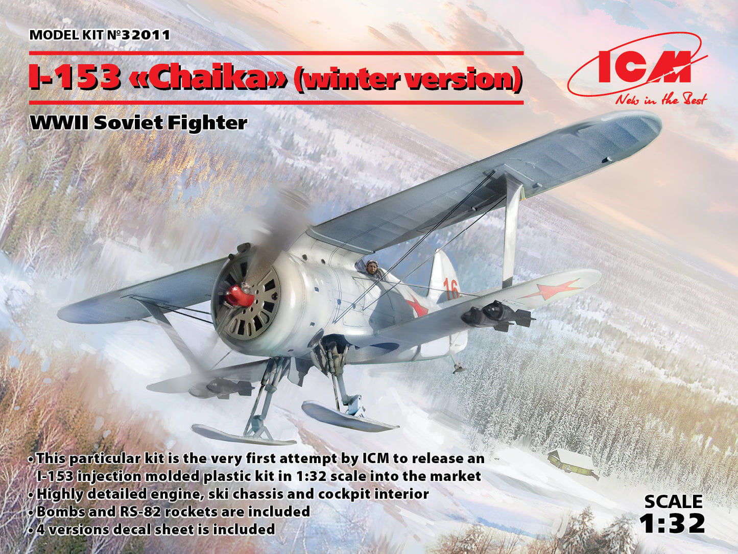 ICM 32011 1:32 Polikarpov I-153 (Soviet winter version on skis)