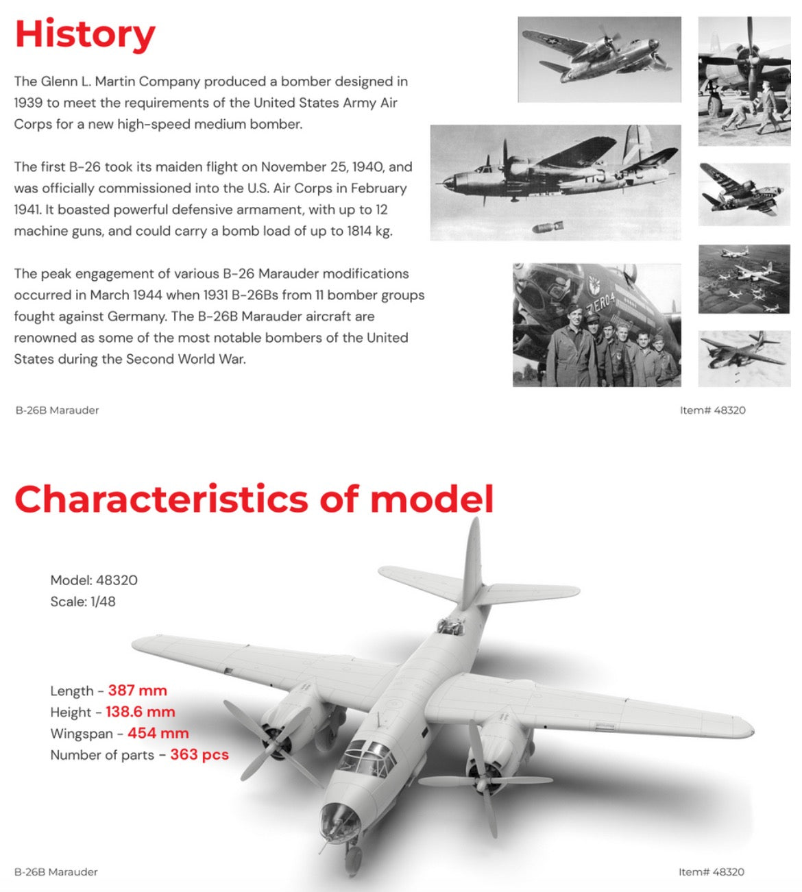 ICM 48320 1:48 Martin B-26B Marauder WWII American Bomber