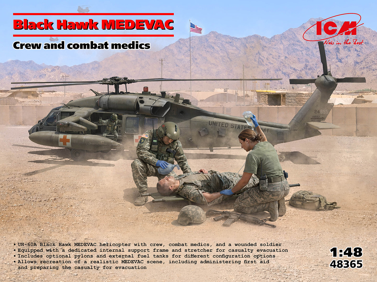 ICM 48365 1:48 Sikorsky UH-60A Black Hawk 'Medevac' with combat flight medics
