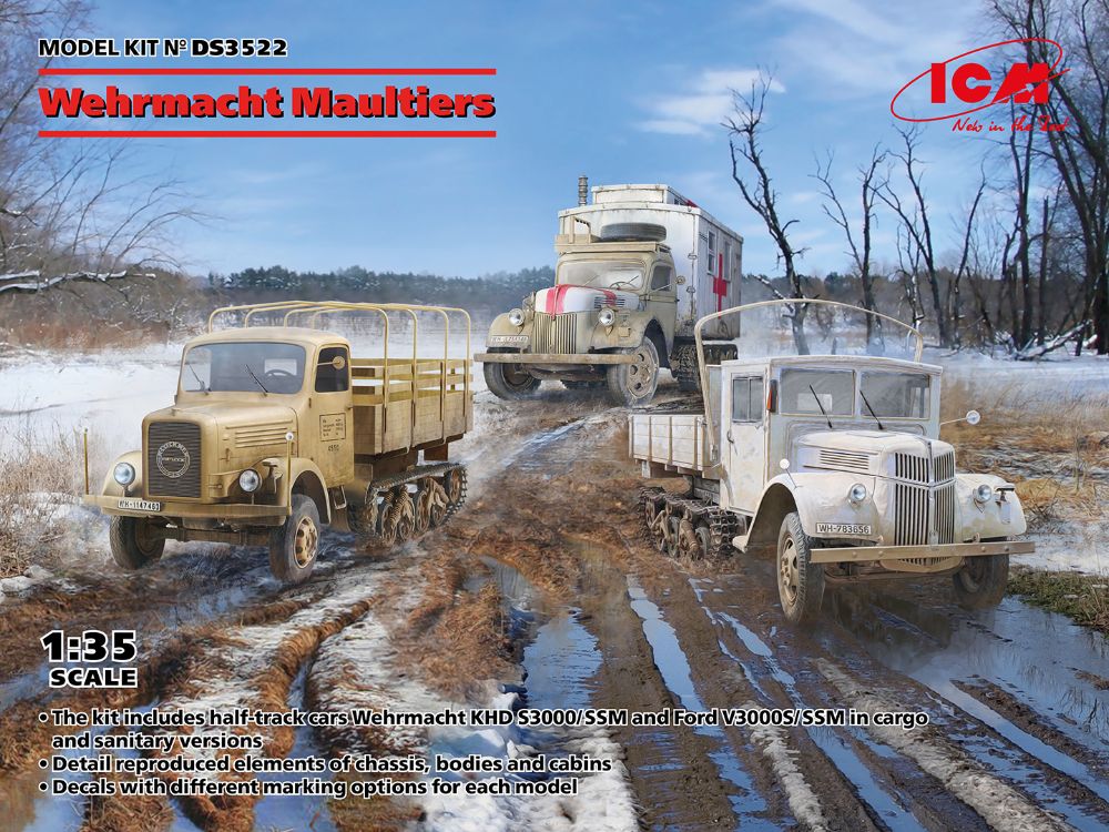 ICM DS3522 1:35 Wehrmacht Maultiers, Sd.Kfz.3b, V3000S/SSM with Shelter, KHD S3000/SS
