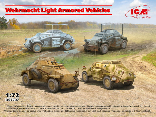 ICM DS7207 1:72 Wehrmacht Light Armored Vehicles. Sd.Kfz.222, Sd.Kfz.223, Sd.Kfz.260 and Sd.Kfz.261
