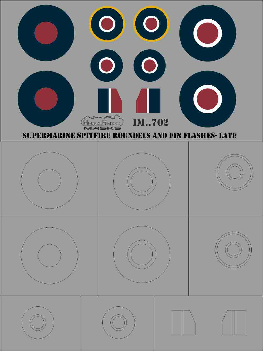 Model Maker Decals IM48702 1:48 Supermarine Spitfire roundels and fin flashes - LATE Paint Mask