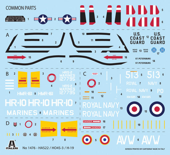 Italeri 1476 1:72 Sikorsky HO4S-3 / HAS.7 / H-19 NEW DECALS EDITION