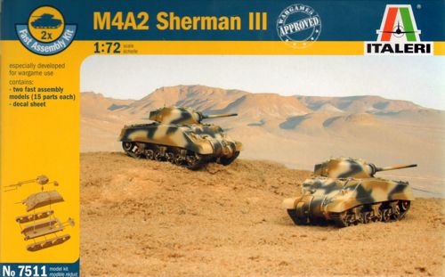 Italeri 7511 1:72 M4A2 Sherman III includes 2 snap together vehicles