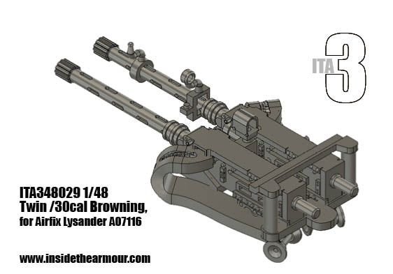 Inside the Armour ITA348029 1:48 Twin 30 cal brownings on an RAF twin mount for the Airfix Westland Lysander