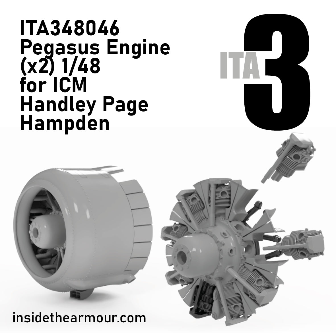 Inside the Armour ITA348046 1:48 2 x Pegasus engines for Handley-Page Hampden B Mk.I with cowls