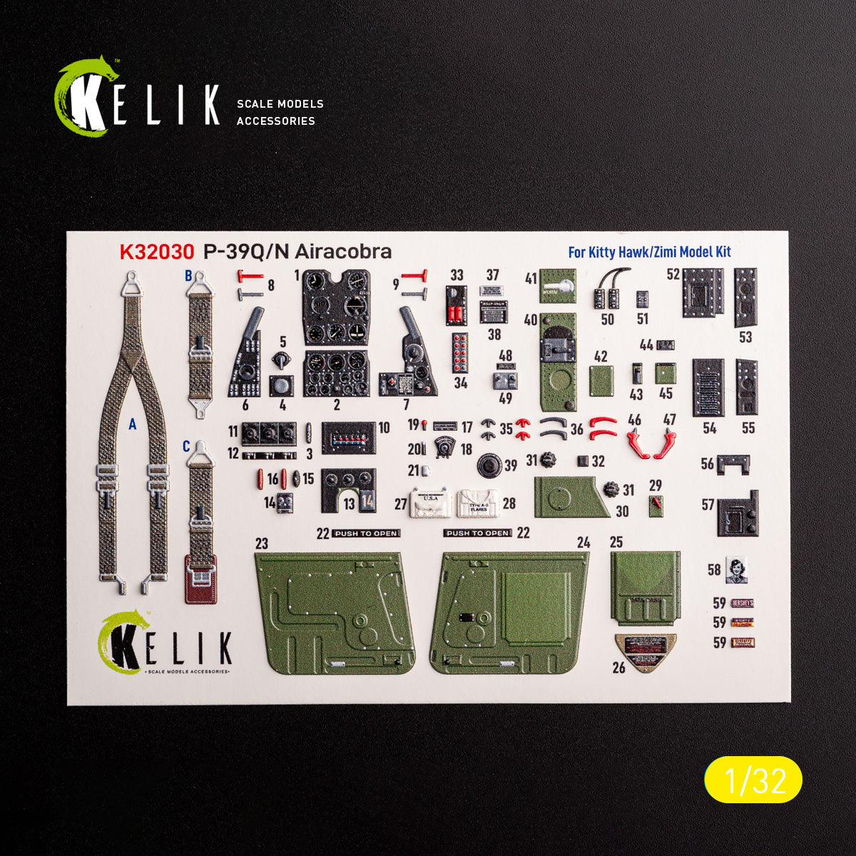 Kelik K32030 1:32 Bell P-39Q/N Airacobra - interior 3D-decals