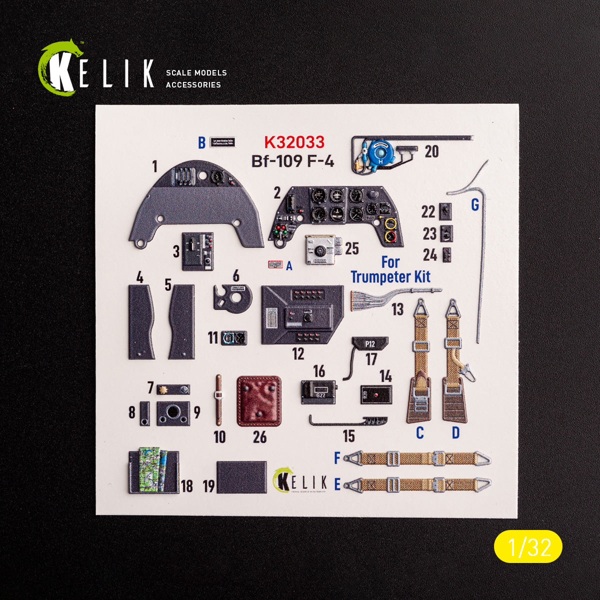 Kelik K32033 1:32 Messerschmitt Bf-109F-4 - interior 3D-decals