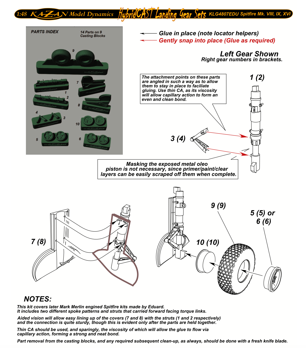 Kazan Model Dynamics KLG4807EDU 1:48 Supermarine Spitfire Scale Landing Gear Set
