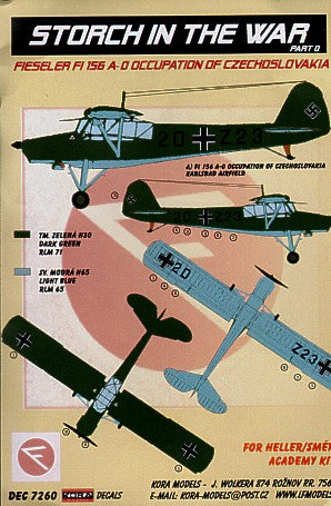 Kora D7260 1:72 Fieseler Fi-156C-3 'Storch' 20+Z23 Luftwaffe in Czechoslovakia. inc resin wheels (designed to be used with Heller and Smer kits) WAS £6.70. NOW BEING CLEARED!! SAVE 1/3RD!!!
