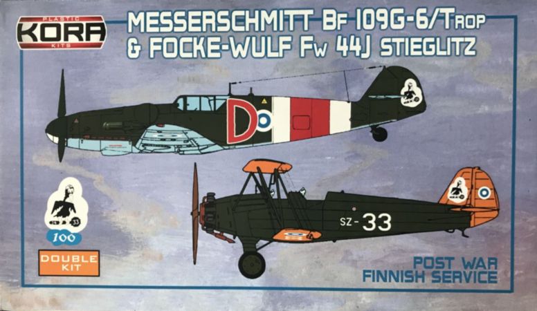 Kora K72100 1:72 Messerschmitt Bf-109G-6 Trop and Focke-Wulf Fw-44J Sieglitz Finnish post war - Double kit.
