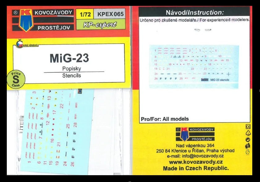 Kovozavody Prostejov KPEX065 1:72 Mikoyan MiG-23 stencils