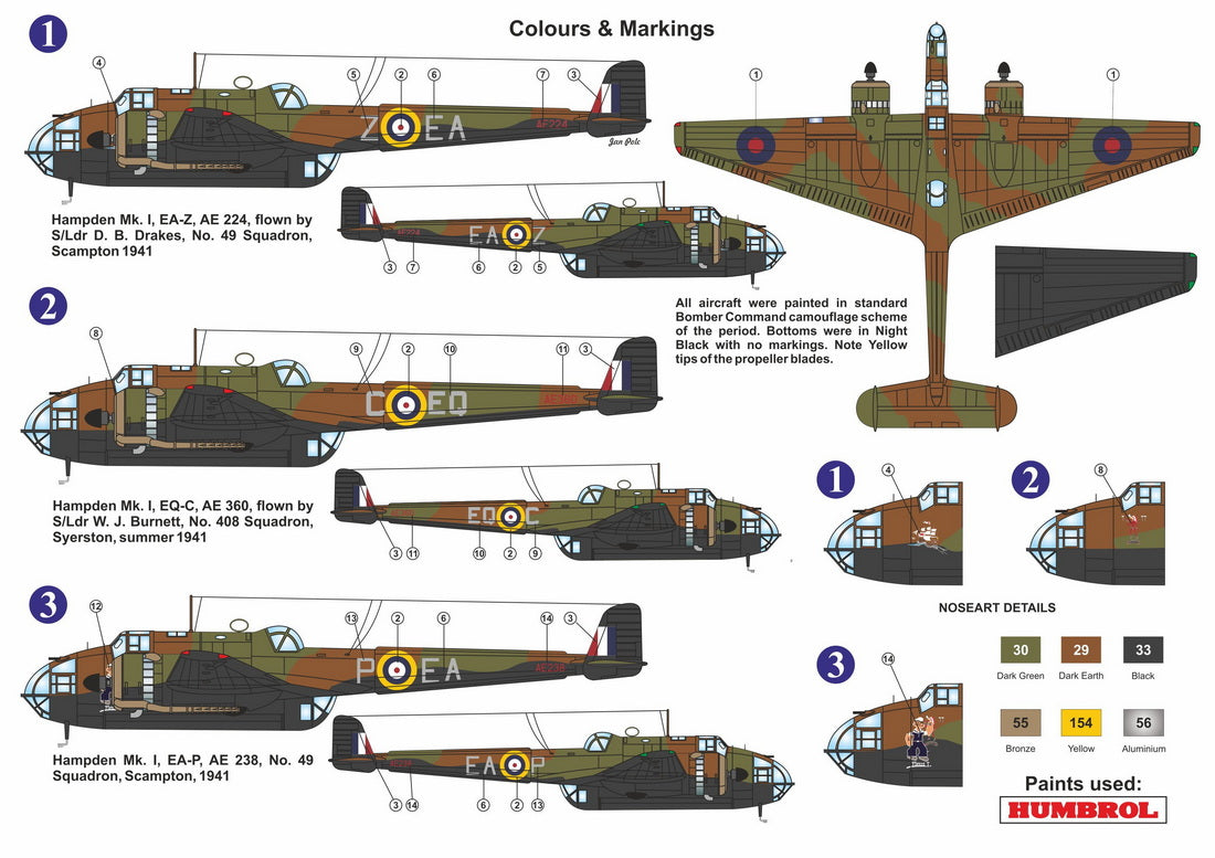 Kovozavody Prostejov KPH7221 1:72 H.P. Hampden Mk.I ex-Valom, new clear parts, incl. paint mask