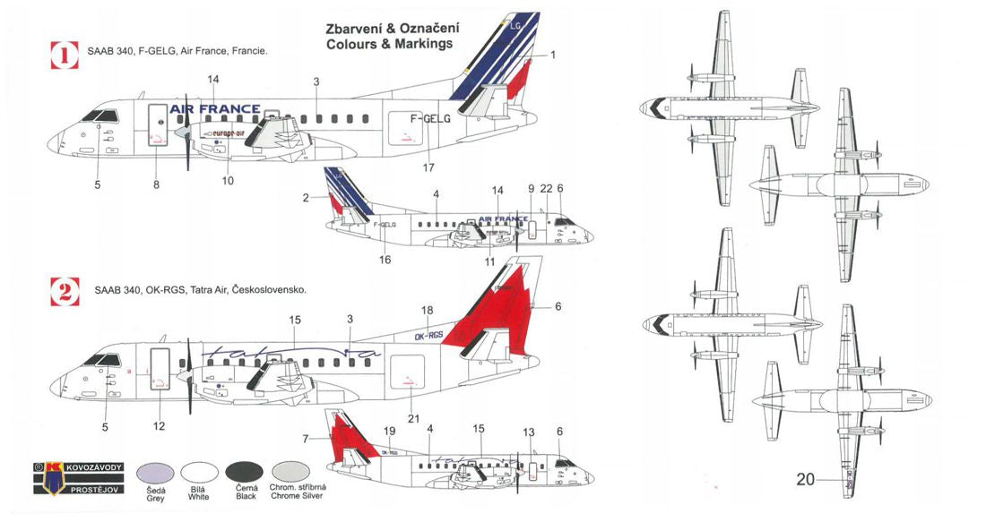 Kovozavody Prostejov KPM2003 1:200 Saab 340 Air France, Tatra Air