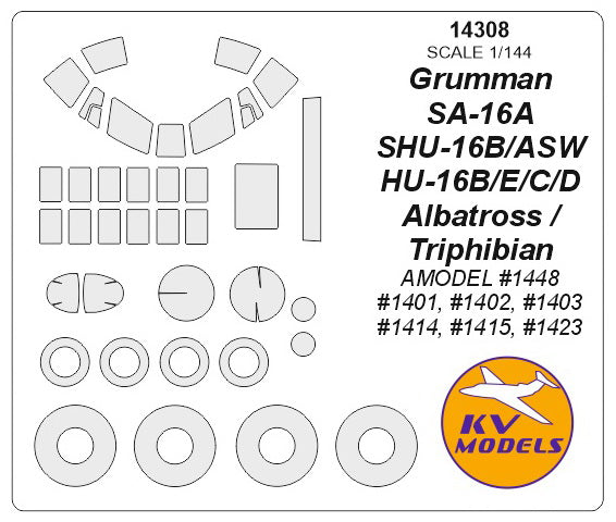 KV Models 14308 1:144 HU-16B/E/C/D / SA-16A / SHU-16B/ASW Albatross / Triphibian canopy frame paint mask AND wheel paint mask