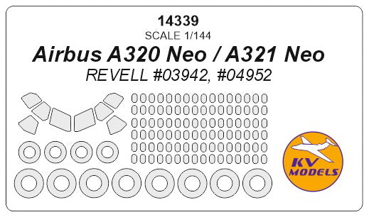 KV Models 14339 1:144 Airbus A320 Neo, A321 Neo wheels and canopy frame paint masks (outside only)