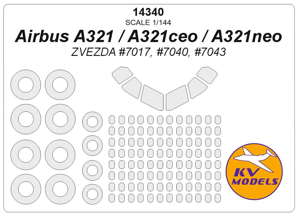 KV Models 14340 1:144 Airbus A321 canopy frame paint mask AND wheel paint mask masks