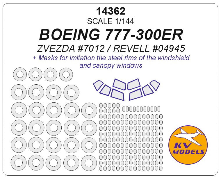 KV Models 14362 1:144 Boeing 777-300ER wheels and canopy frame paint masks (outside only)