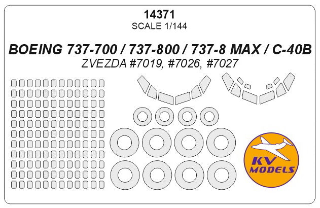 KV Models 14371 1:144 Boeing 737-700/737-800/737-8 MAX/C-40B canopy frame paint mask AND wheel paint mask