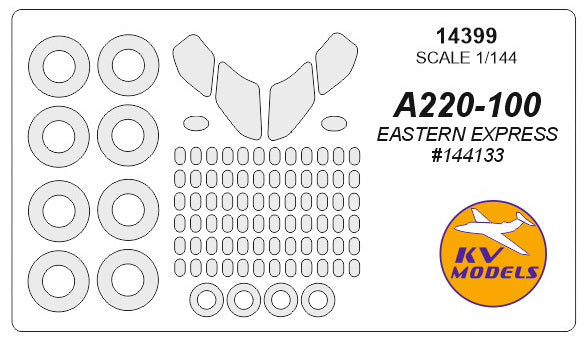 KV Models 14399 1:144 Airbus 220-100 canopy frame paint mask AND wheel paint mask