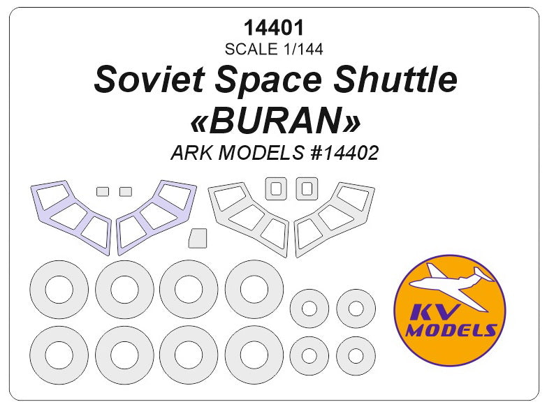 KV Models 14401 1:144 Space Shuttle 'Buran' canopy frame paint mask AND wheel paint mask