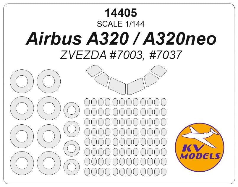 KV Models 14405 1:144 Airbus A320 canopy frame paint mask AND wheel paint mask
