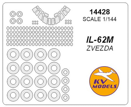 KV Models 14428 1:144 Ilyushin IL-62 canopy frame paint mask AND wheel paint mask masks