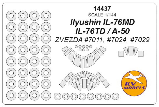 KV Models 14437 1:144 Ilyushin IL-76/A-50 canopy frame paint mask AND wheel paint mask