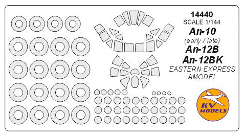 KV Models 14440 1:144 Antonov An-10 / An-12 canopy frame paint mask AND wheel paint mask
