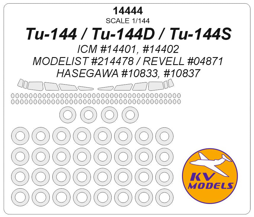 KV Models 14444 1:144 Tupolev Tu-144 canopy frame paint mask AND wheel paint mask
