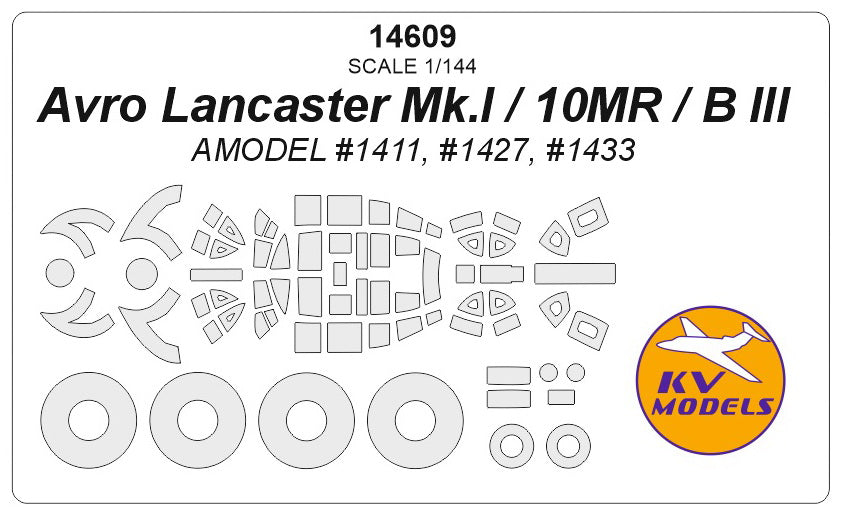 KV Models 14609 1:144 Avro Lancaster wheels and canopy frame paint masks