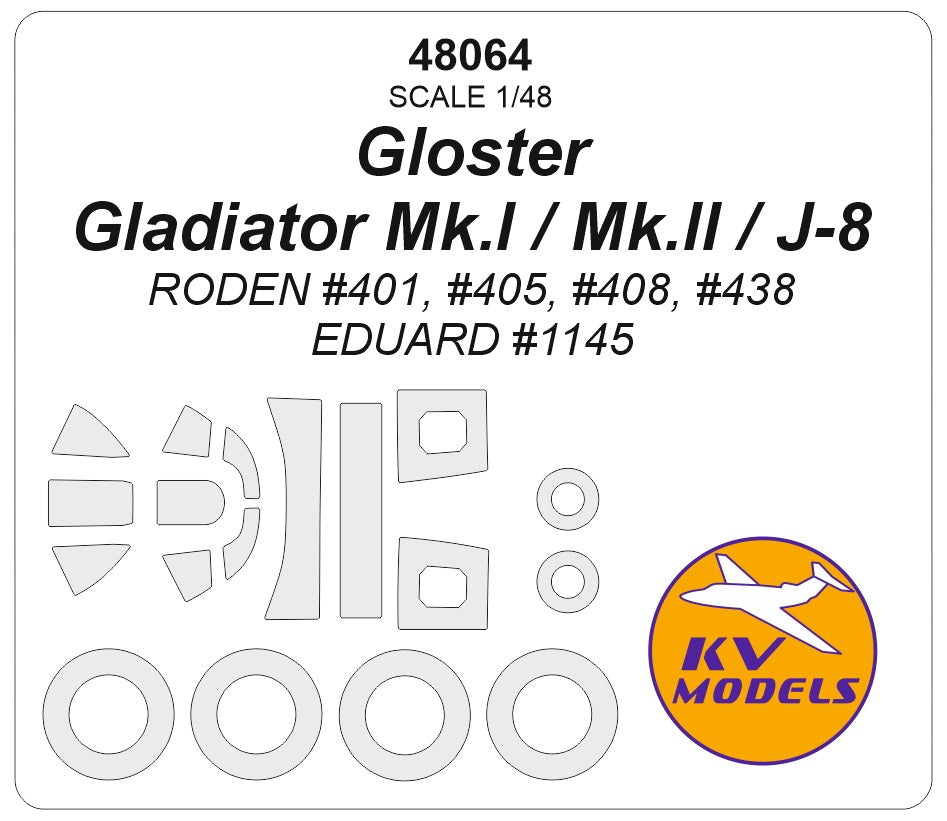 KV Models 48064 1:48 Gloster Gladiator Mk.I / Mk.II / J-8 wheels and canopy frame paint masks