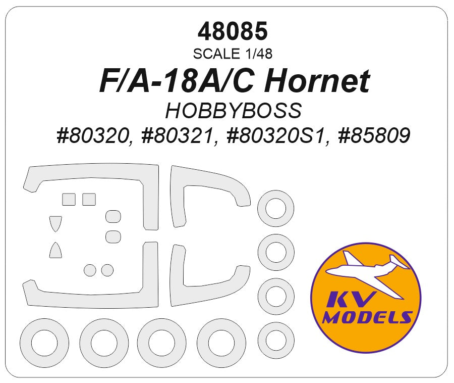KV Models KV48085 1:48 Lockheed-Martin F/A-18A/C Hornet wheels and canopy frame paint masks