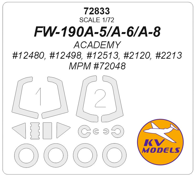 KV Models 72833 1:72 Focke-Wulf FW-190A-5/A-6/A-8 wheels and canopy frame paint masks (outside only)