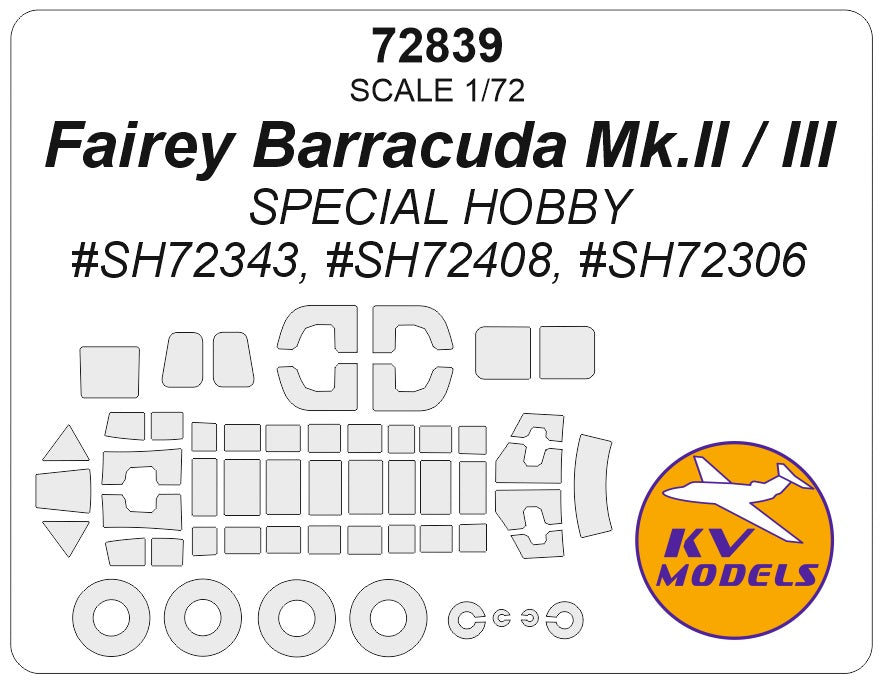 KV Models 72839 1:72 Fairey Barracuda Mk.II / III wheels and canopy frame paint masks