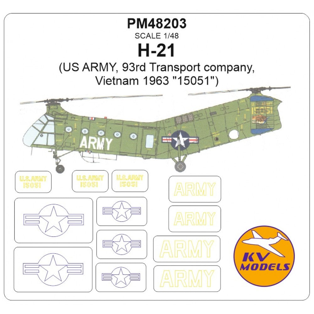 KV Models PM48203 1:48 Sikorsky H-21 (US ARMY, 93rd Transport company, Vietnam 1963 '15051')
