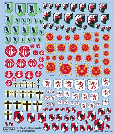 Kits-World KW172482 1:48, 1:72 Luftwaffe Fighter Unit Emblems Stab/JG 1-