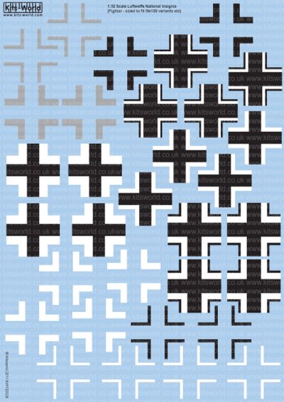 Kits-World KW132024 1:32 Luftwaffe ‘Balkenkreuz’ National Insignia - sized for 109 variants.