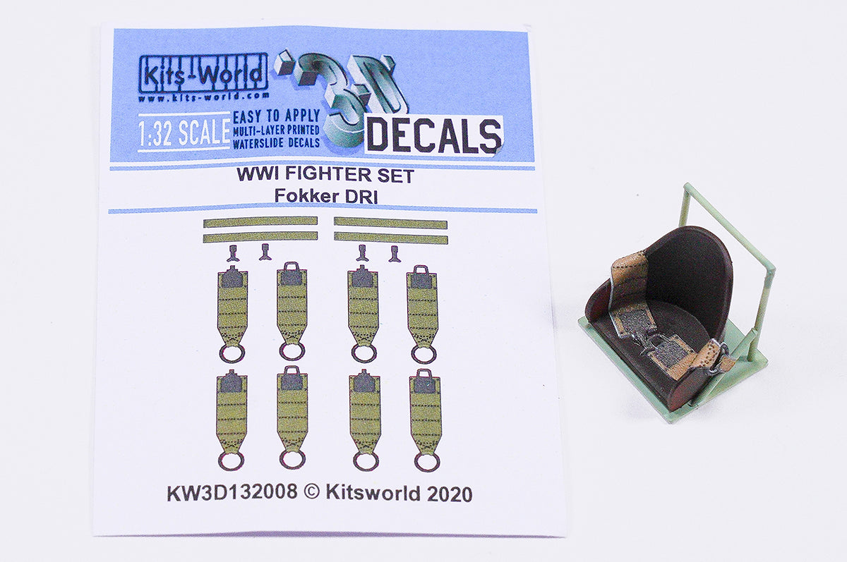 Kits-World 3D132008 1:32 Full Colour 3D Decals - WWI Fighter Set Fokker Dr.1 Seat Belt Set