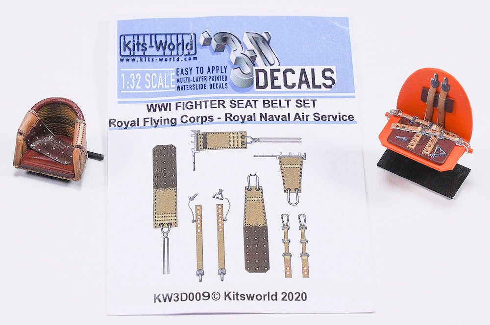 Kits-World 3D132009 1:32 Full Colour 3D Decals - WWI RFC RNAS Fighter Seat Belt Set