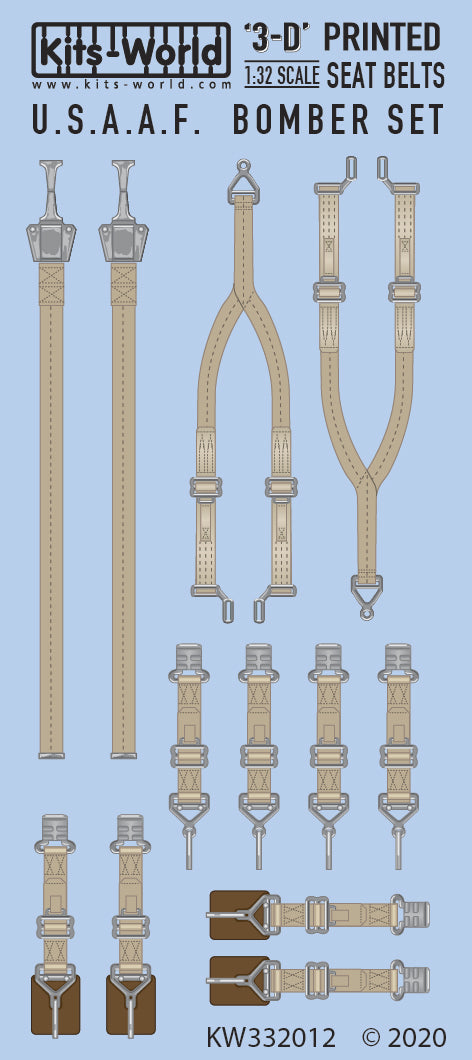 Kits-World 3D132012 1:32 Full Colour 3D Decals - WWII U.S.A.A.F Bomber Seat Belts