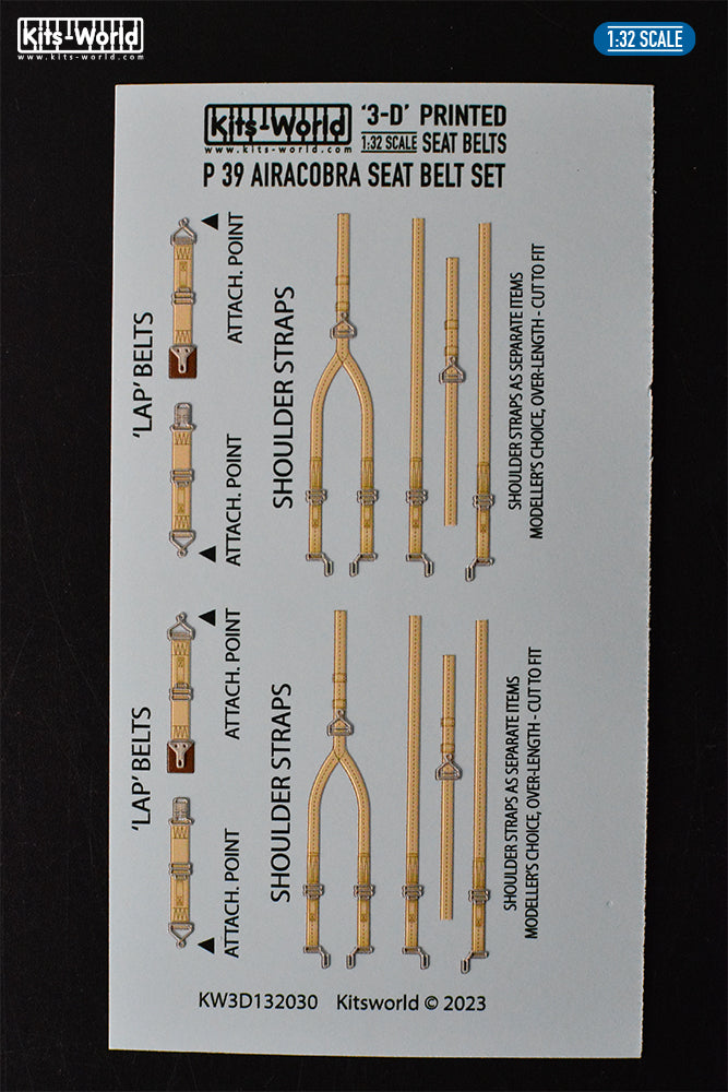 Kits-World 3D132030 1:32 Full Colour 3D Decals - Lockheed P-39 Airacobra Seat Belts Set