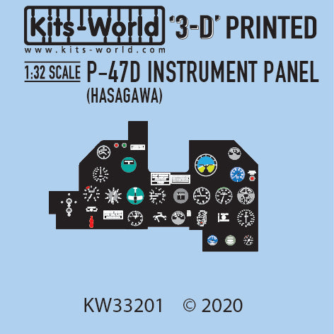 Kits-World 3D1321001 1:32 Full Colour 3D Decals - Republic P-47D Thunderbolt Cockpit Instrument Panel