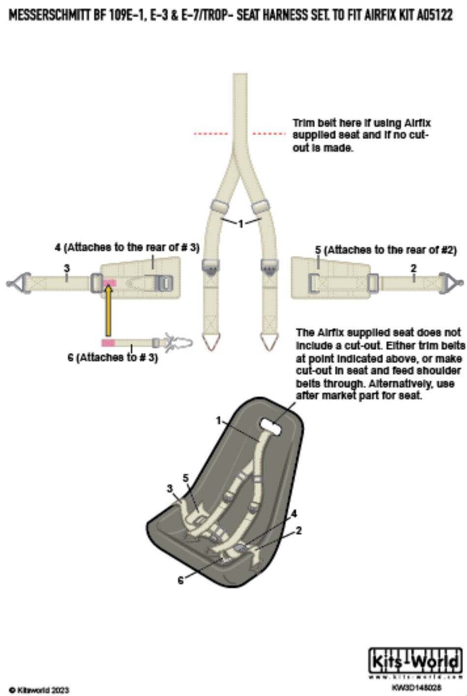 Kits-World 3D148028 1:48 Full Colour 3D Decals - Messerschmitt Bf-109E-1/E-3 Seat Harness Set