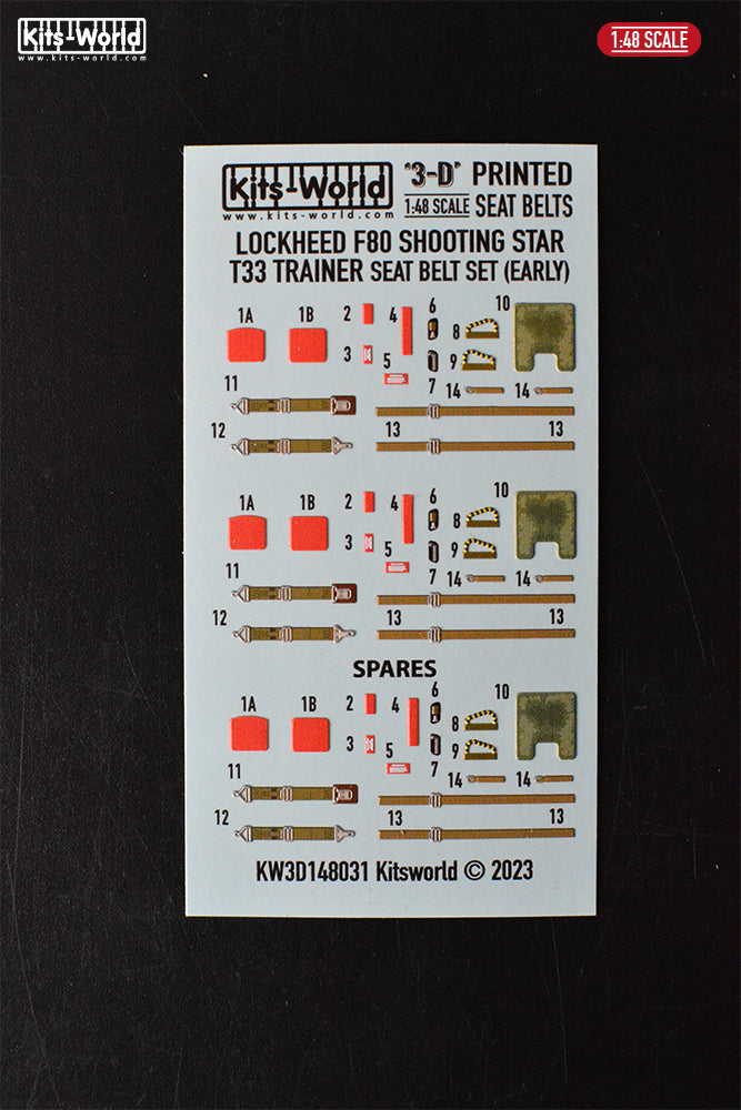 Kits-World 3D148031 1:48 Full Colour 3D Decals - Lockheed T33 Shooting Star Early Ejection Seat Belt Set