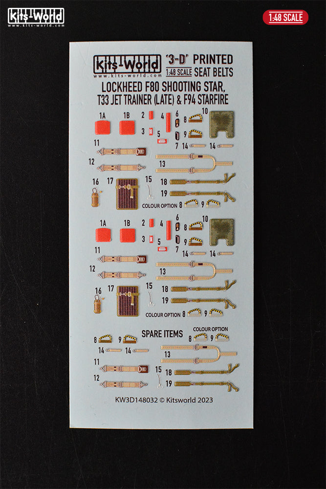 Kits-World 3D148032 1:48 Full Colour 3D Decals - Lockheed T33 Shooting Star Late Ejection Seat Belt Set