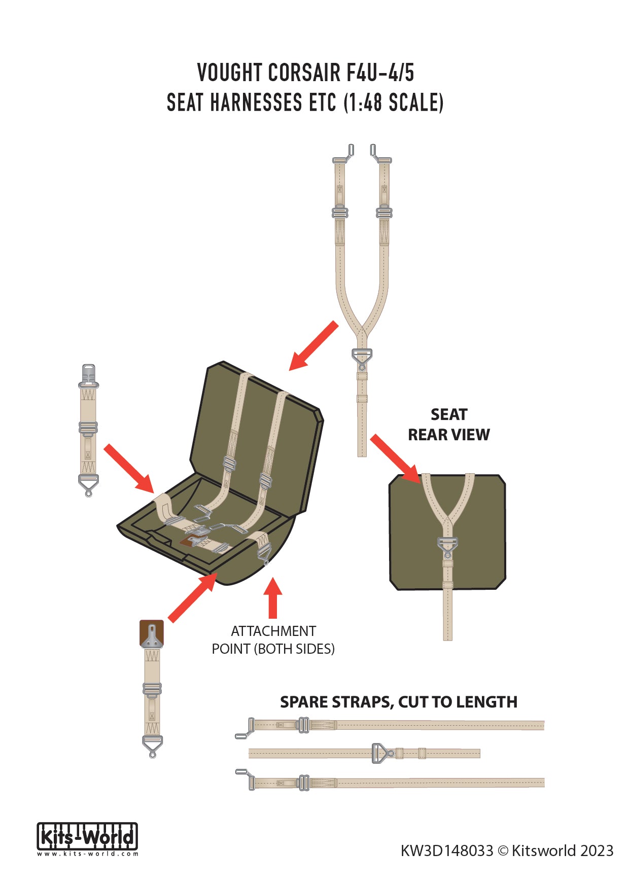 Kits-World 3D148033 1:48 Full Colour 3D Decals - Vought F4U-4/5 Corsair Ejection Seat Belt Set