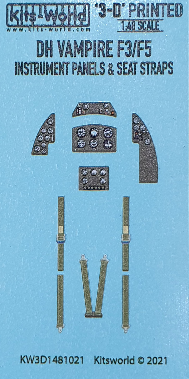 Kits-World 3D1481021 1:48 Full Colour 3D Decals - de Havilland Vampire F3/F5 Cockpit Instrument Panel & Seat Straps