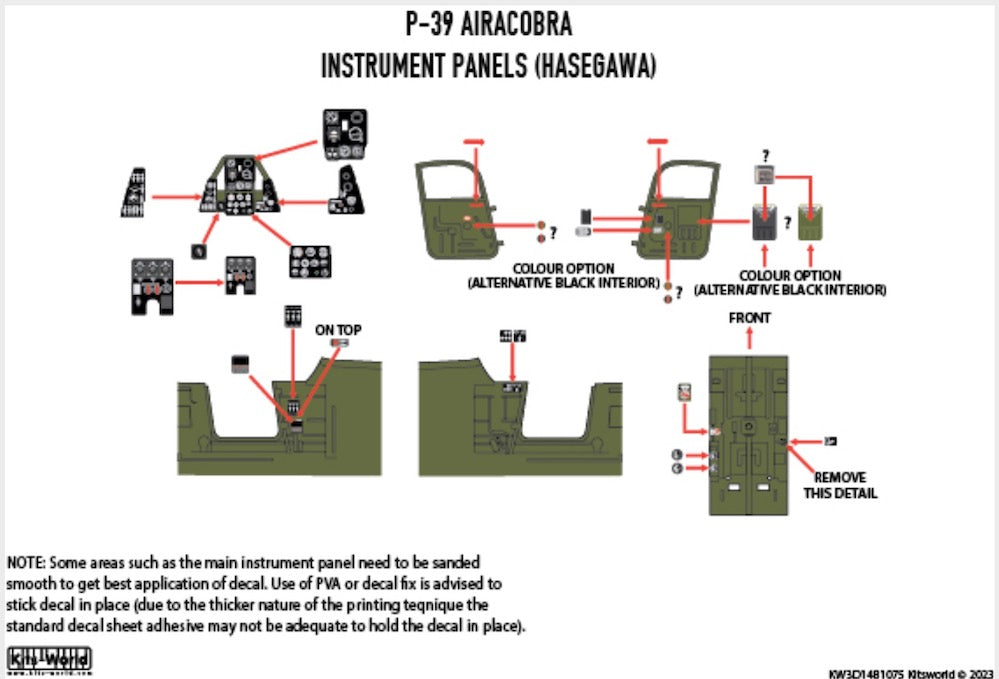 Kits-World 3D1481075 1:48 Full Colour 3D Decals - Bell P-39Q/N Airacobra Cockpit Instrument Panel